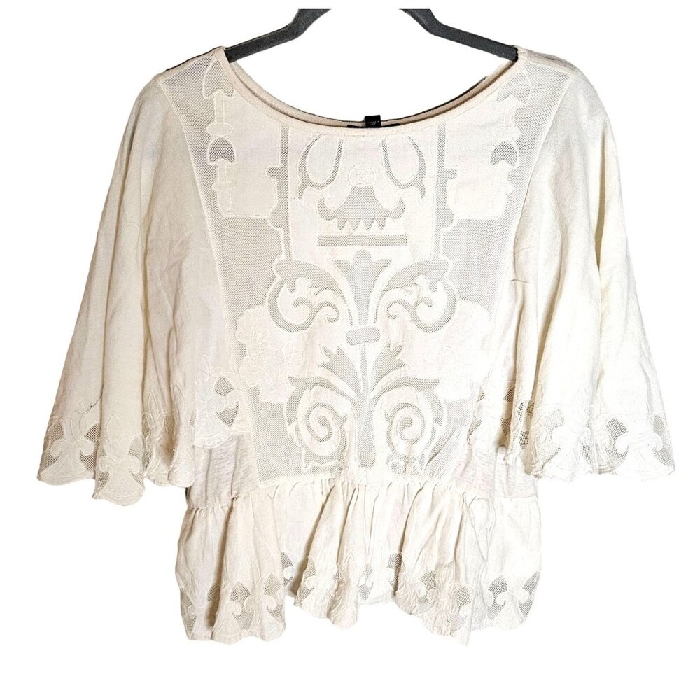 Express Woman Size L Lace Embroidered Top Ruffled Bottom Full Sleeve Fairy Boho